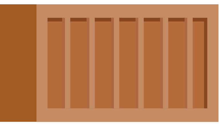 A stylized, close-up illustration of a row of self storage unit doors, colored in shades of brown and orange, suggesting individual, secure compartments.
